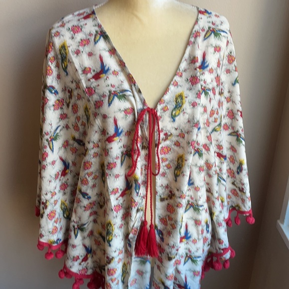 America & Beyond womens Swimsuit Coverup sz s/M Parakeet Peacock Floral Print - Picture 4 of 6